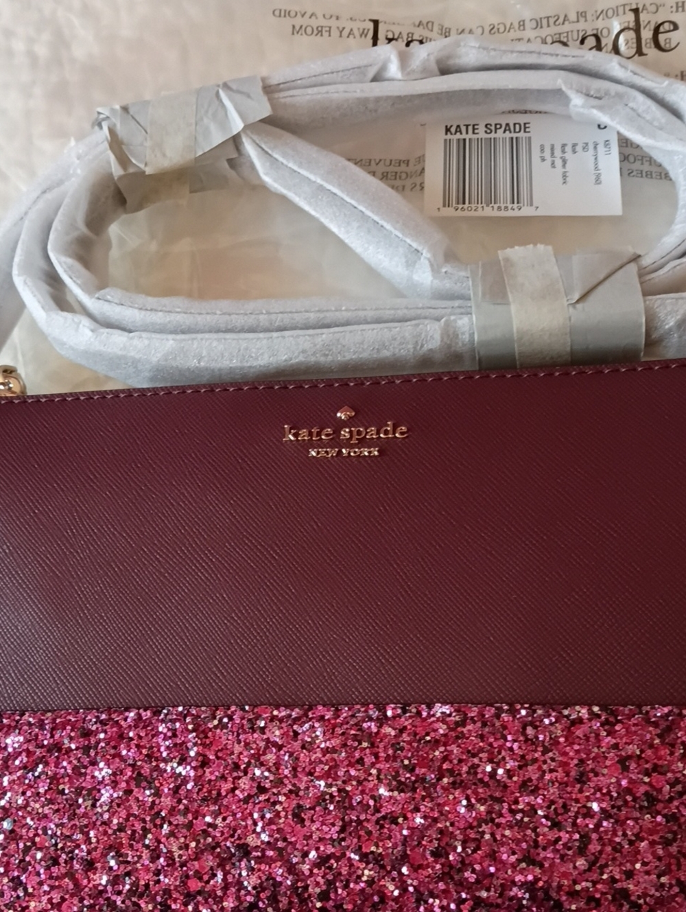 KATE SPADE burgundy crossbody w/ pink glitter panel NEW WITH TAGS $279 Nordstrom